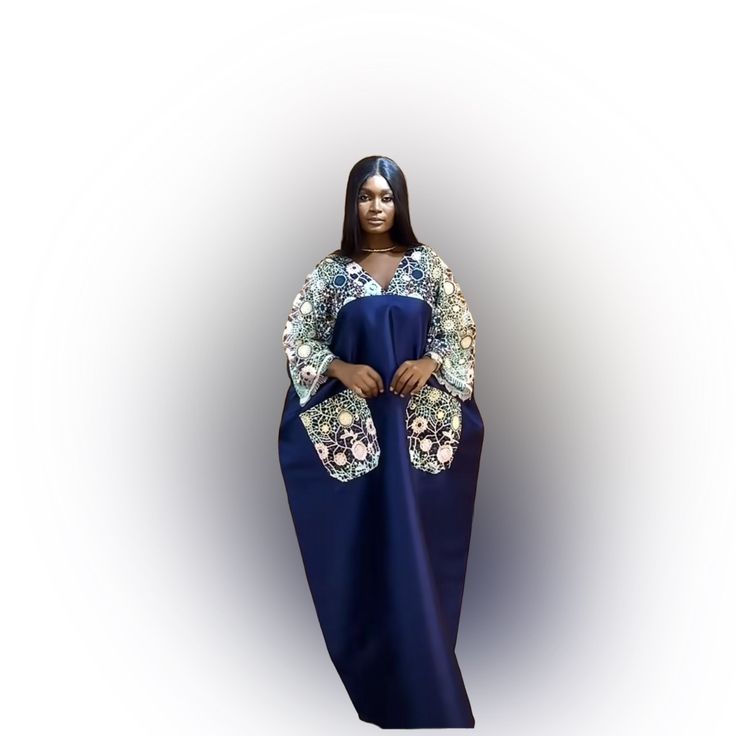 African Satin Gown For Women Outing. Blue Long Sleeve Evening Dress For Spring, Blue Formal Kaftan, Blue Long Sleeve Kaftan For Evening, Blue Long Kaftan For Spring, Blue Long Dress Kaftan For Spring, Blue Long Gown For Spring, Blue Long Sleeve Maxi Dress For Evening, Blue Kaftan For Evening In Spring, Blue Kaftan For Spring Evening