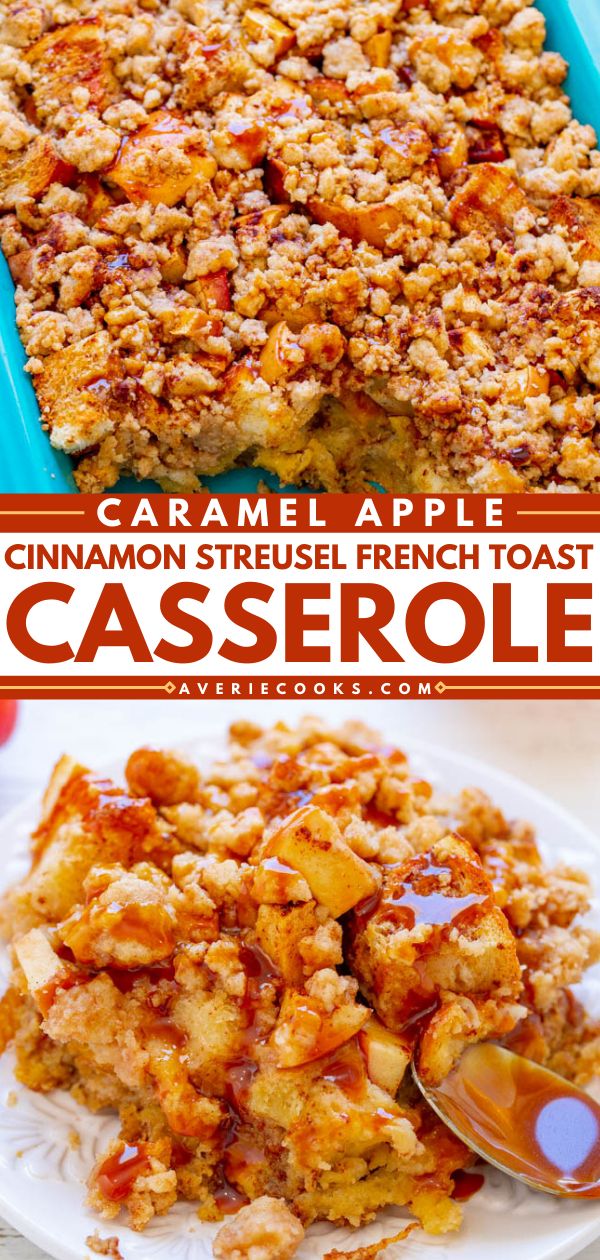 cinnamon streusel french toast casserole on a plate