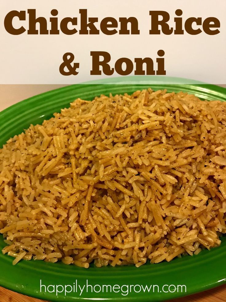 chicken rice and roni on a green plate