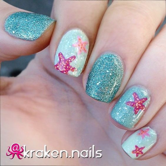 Beach Themed Nails, Cruise Nails, Beach Nail Designs, Unghie Nail Art, Pedicure Designs, Inspired Nails, Mermaid Nails, Vacation Tips, Vacation Nails