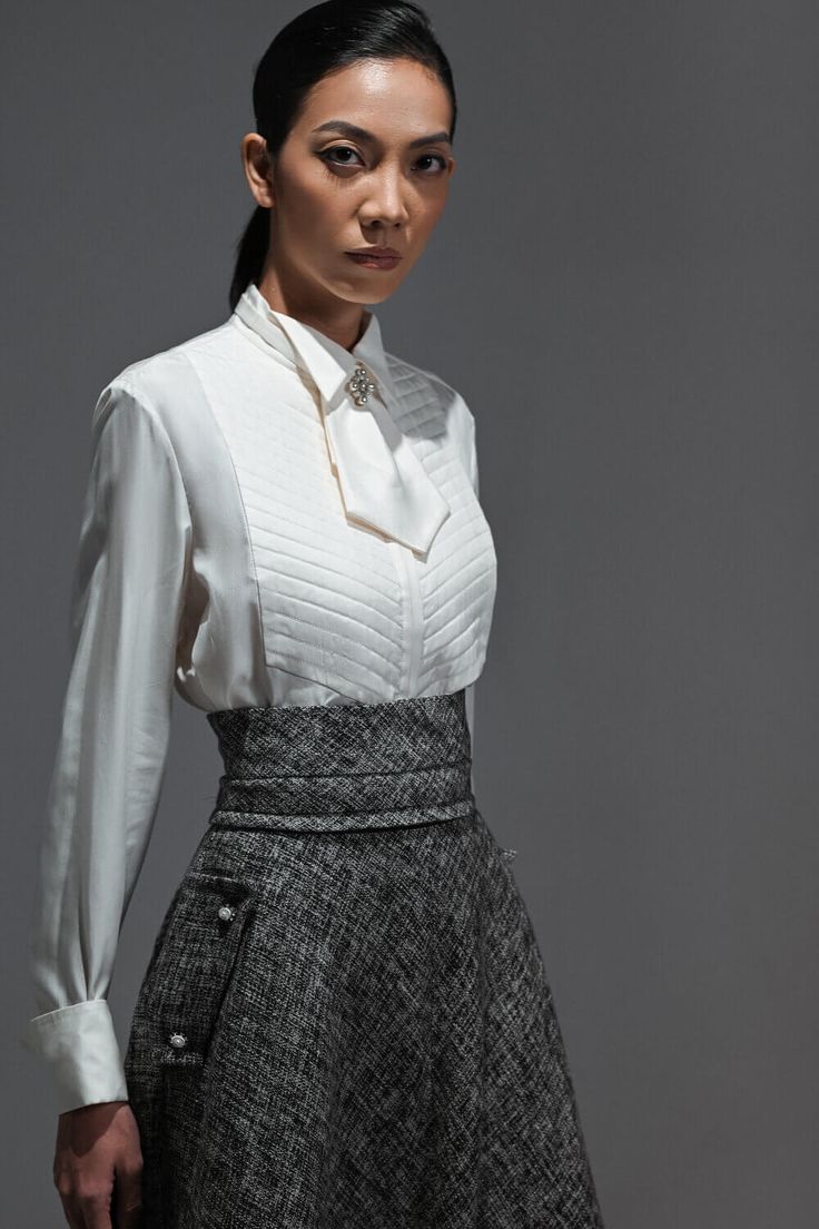 Bremner Wing Collar Blouse MEAN BLVD Vintage Classy Outfits, Mesh Shirts, Wing Collar Shirt, Women Lawyer, Asian Style Dress, Shirt Collar Styles, Twill Skirt, Mean Blvd, Wing Collar