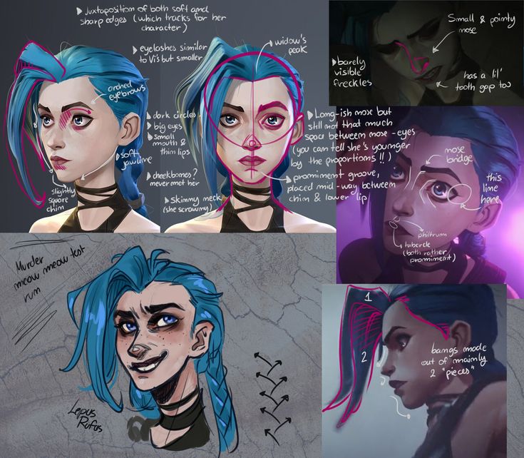 four different pictures of the same person with blue hair and piercings on their ears