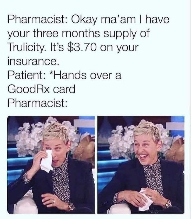 a person sitting down with a napkin in their hand and the caption that reads, pharmist okay ma'am i have your three months supply of tru