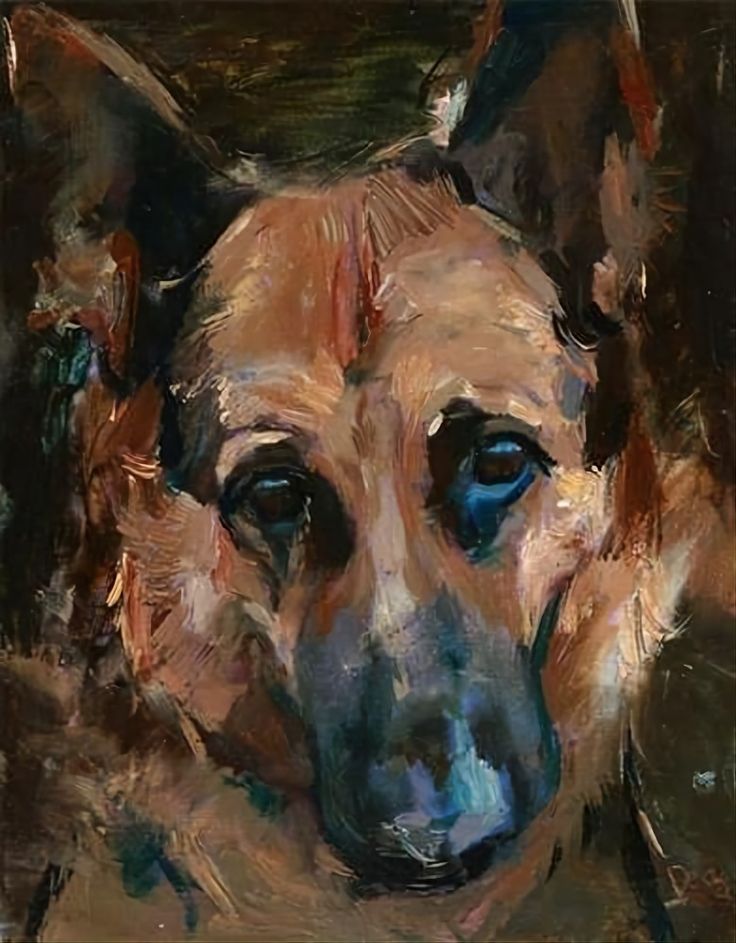 a painting of a brown dog with blue eyes