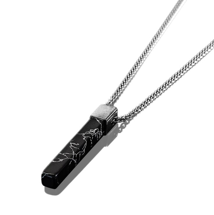 - Define your style with the clean lines of our silver & black stone necklace: Offers a sleek, streamlined design, minimal and durable, stands up to water, sweat, and more. - Premium materials: Built to last — This Minimal Silver & Black Stone Necklace is a must-have staple for your wardrobe. Crafted with the finest stainless steel and a black stone bar pendant. Perfect when worn on it's on or with other pieces of jewelry, level up any outfit today. - Size: One Size in 61cm (24") Minimal Bar, Black Stone Necklace, Mens Silver Jewelry, Stone Bar, Silver Chain For Men, Silver Bar Necklace, Streamlined Design, Black Pendant, Bar Pendant