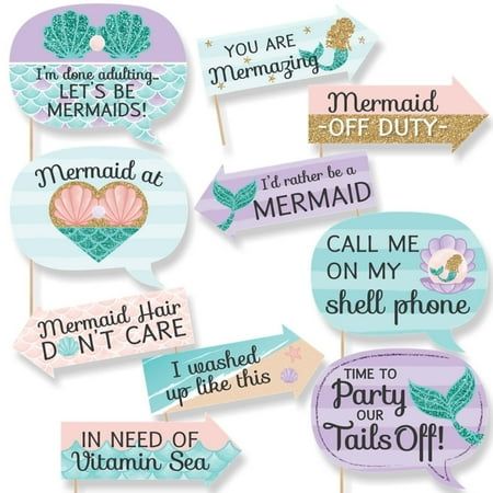 mermaid party photo booth props on sticks