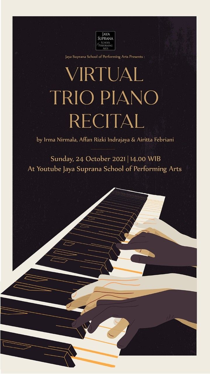 a poster for the virtual trio piano rectal contest with hands on an organ keyboard