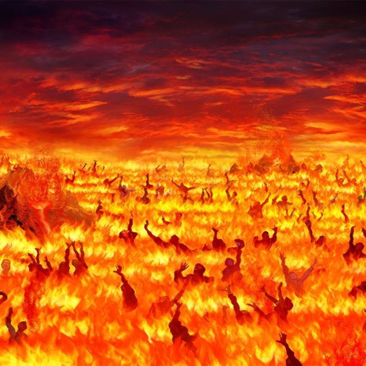 an artistic painting of people dancing in the middle of a fire filled field with orange and yellow flames