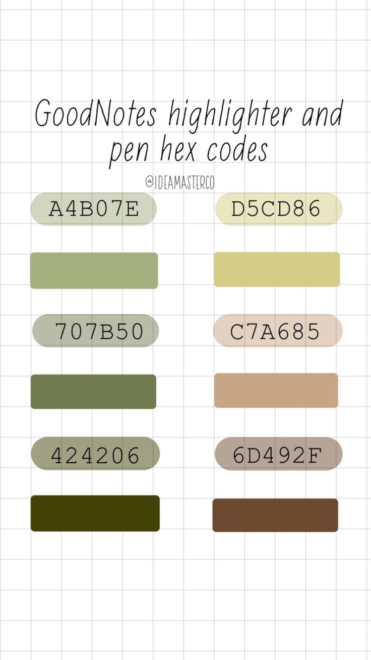 an info sheet with the words good notes, highlight and open hex codes