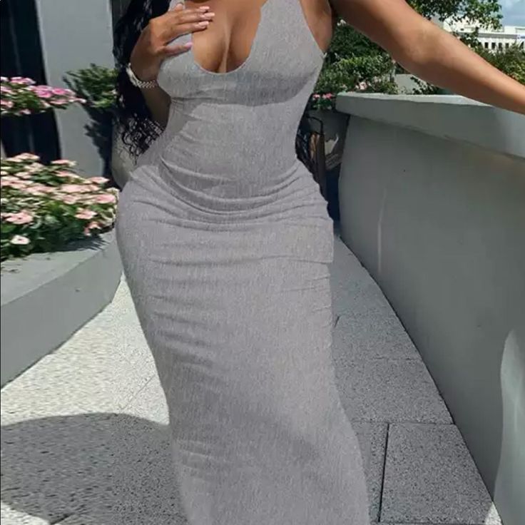 Sleeveless Solid Square Collar Ridded Skinny Maxi Dress Summer,Spring Women Fashion Sexy Wear. Casual Sleeveless Bodycon Dress For Going Out, Bodycon Sleeveless Maxi Dress For Going Out, Sleeveless Bodycon Maxi Dress For Going Out, Sleeveless Gray Maxi Dress For Spring, Gray Sleeveless Dress For Date Night, Chic Gray Sleeveless Bodycon Dress, Gray Sleeveless Bodycon Dress, Sleeveless Gray Bodycon Dress, Fitted Gray V-neck Maxi Dress