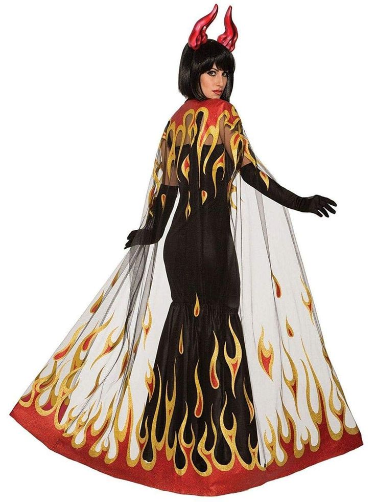 a woman in a costume with flames on it