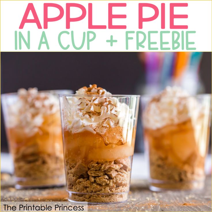 an apple pie in a cup recipe is shown with the title overlaying it