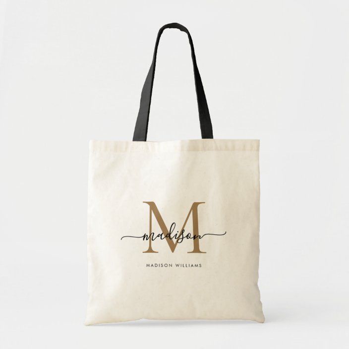 Trendy Black Gold Monogram Initial Script Name Tote Bag | Zazzle.com Cricut Stationary, Idee Cricut, Bag Names, Monogram Tote Bags, Diy Tote Bag, Custom Tote Bags, Monogram Tote, Gold Monogram, Personalized Tote Bags