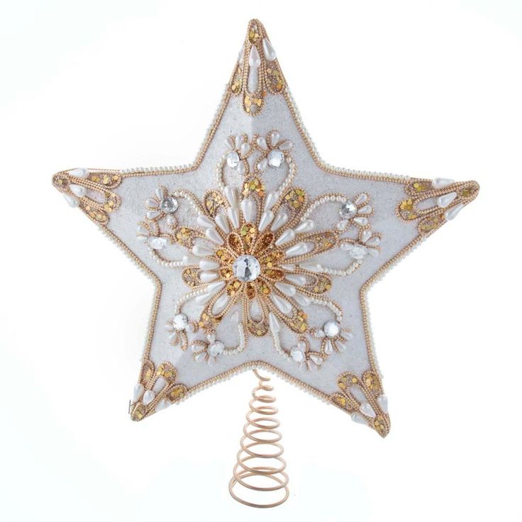 13.5" Un-Lit White and Gold 5 point Star Treetop - The Country Christmas Loft Gold Star Tree Topper, Christmas Tree Star Topper, Angel Christmas Tree Topper, Angel Tree Topper, Star Tree Topper, Glitter Ornaments, Christmas Tree Topper, Kurt Adler, Beautiful Christmas Trees