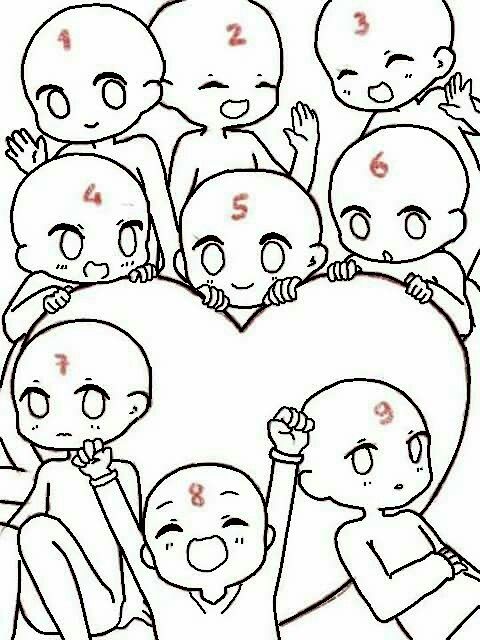 an image of cartoon characters with numbers in the shape of a heart and five different faces