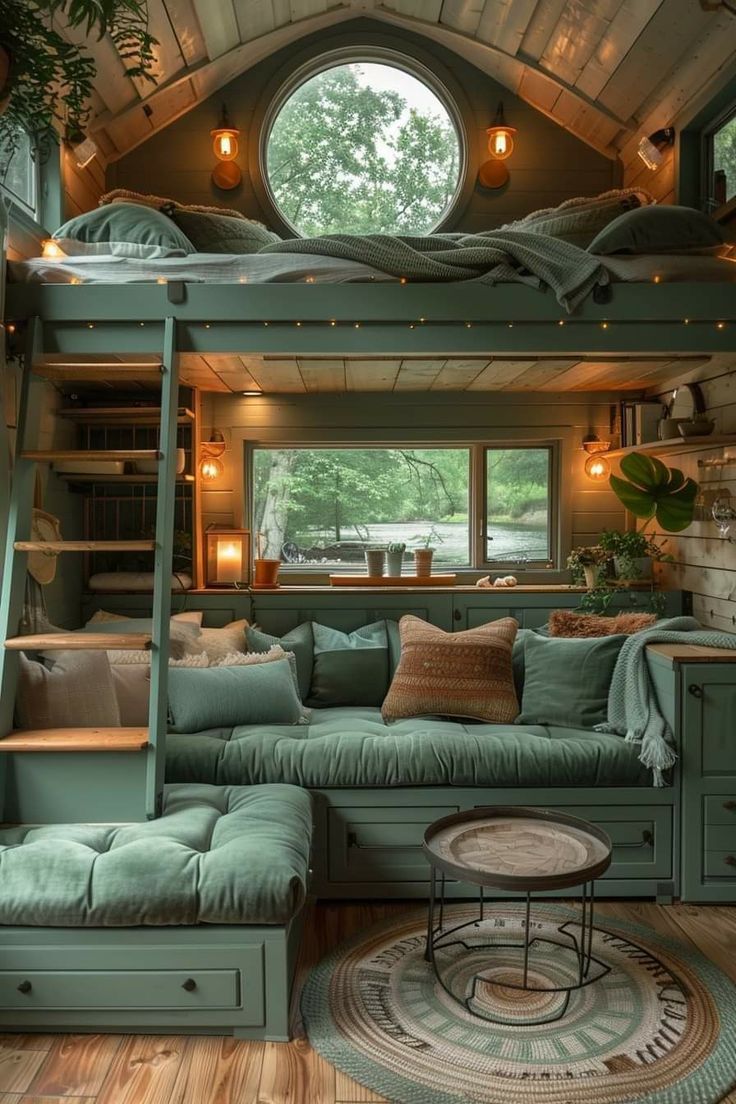 a loft bed with a couch underneath it