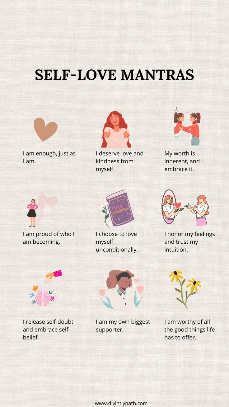 the self love mantras poster is shown with different types of people in it