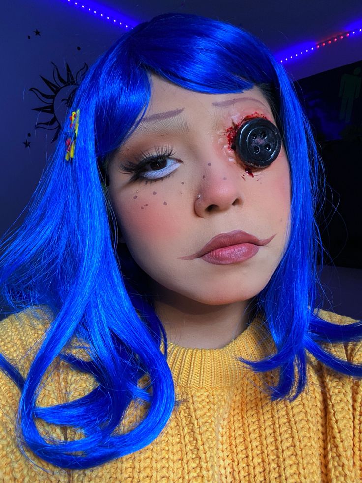 gore sfx button eyes coraline look for halloween and sooony szn (creator is andreaa.01 on IG) Scary Coraline Makeup, Coraline Costume Button Eyes, Coraline Make Up Halloween, Coraline Sfx Makeup, Scary Coraline Costume, Coraline Button Eyes Makeup, Coraline Costume Makeup, Halloween Costumes 2022 Scary, Coraline Costume Aesthetic