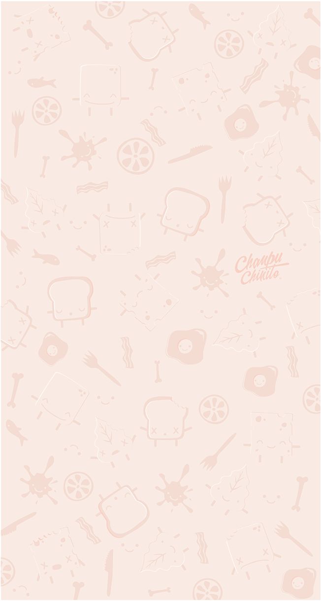 a pink wallpaper with various items on it