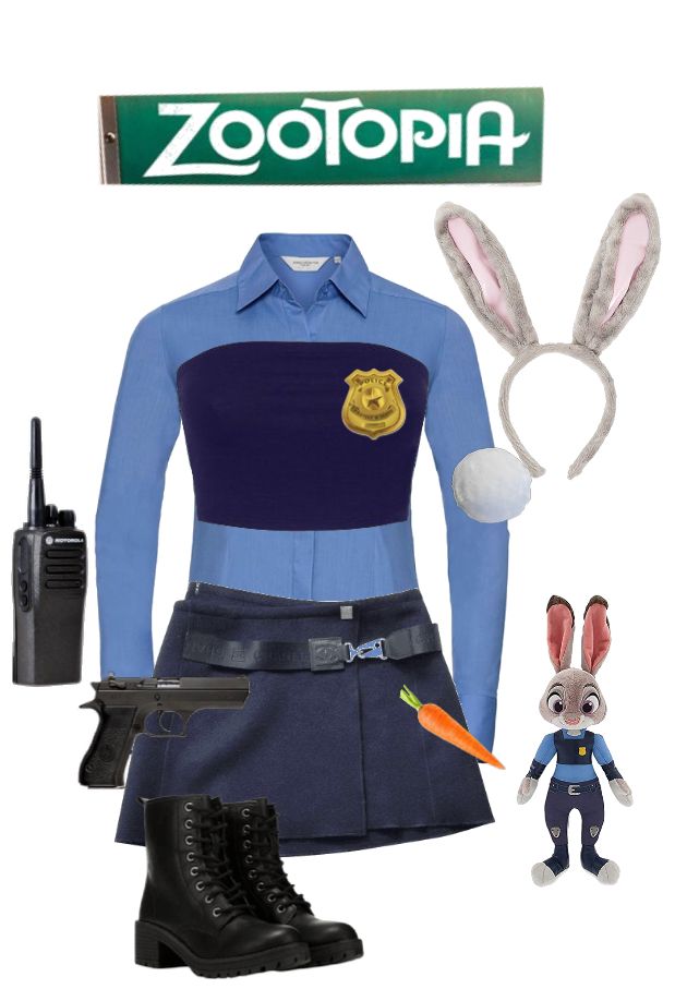 the costume is blue and has bunny ears