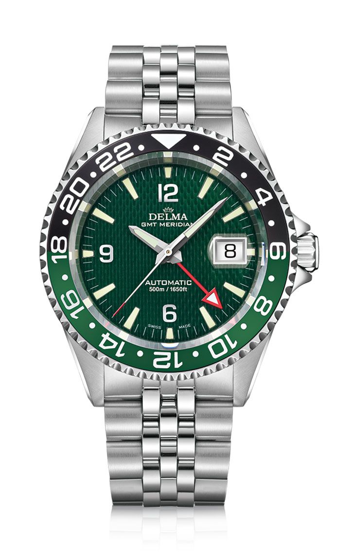 Green carbon weave pattern dial delma watch Watch Packaging, Timeless Watches, Automatic Watches For Men, Time Zone, Weave Pattern, Anodized Aluminum, 3 O Clock, Globe Trotter, Metal Bracelets