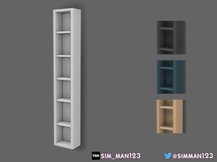 three shelves are shown with different colors and sizes, one is white the other is blue