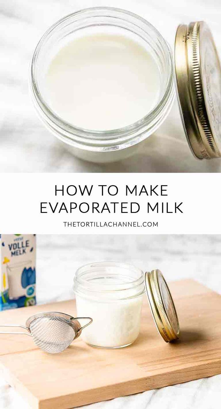 how to make evaporated milk in a glass jar and on a cutting board