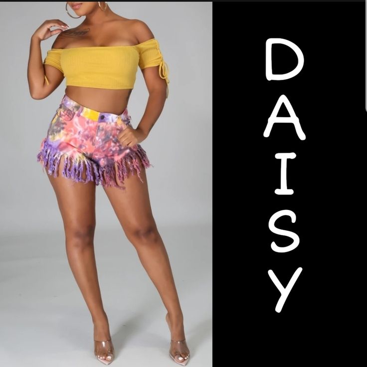 Nwot/Daisy Tie Dye Denim Shorts Stretch Denim Shorts High Waistline Distressed Front Zipper Button Closure Fringe 97% Cotton 3% Spandex Hand Wash Cold Water Size: Medium Note: Measurements Provided Are Of The Product When Laid Flat, Not Body Measurements. Pit To Pit: 13" Yellow High Waist Jean Shorts For Summer, Trendy Yellow Shorts For Spring, High Waist Yellow Jean Shorts For Spring, Trendy Yellow Shorts For Day Out, Casual Yellow Jean Shorts For Spring, Trendy High Waist Yellow Shorts, Yellow Casual Jean Shorts For Spring, Yellow Jean Shorts For Spring, Trendy High Waist Yellow Jean Shorts