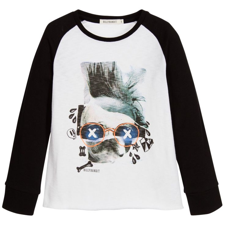 BILLYBANDIT Boys White & Black Bulldog Print, Black And White Tuxedo, Raglan Sleeve Top, Kids Designer Clothes, Bib Set, Designer Kids Clothes, Boys Clothes, Blue Sweatshirt, Blue Ivory