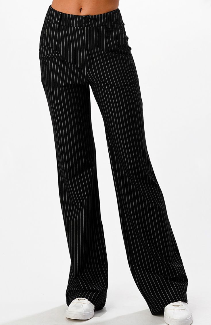 Pinstripe Wide Leg Pants are the perfect work or going out pants. These bottoms are super trendy right now to dress up with crop top or fitted turtleneck. These wide leg tailored pinstripe pants are perfect for any bossbabe with their high waisted fit. These pants have belt loops and zipper closure in the front.   Model wearing a size small. This item runs true to size.  Made of 57% Rayon Pin Stripe Pants Outfit, Going Out Pants, Stripe Pants Outfit, Outfit Collages, Outfit Collage, Fitted Turtleneck, Pinstripe Dress, Pinstripe Pants, Thrift Finds