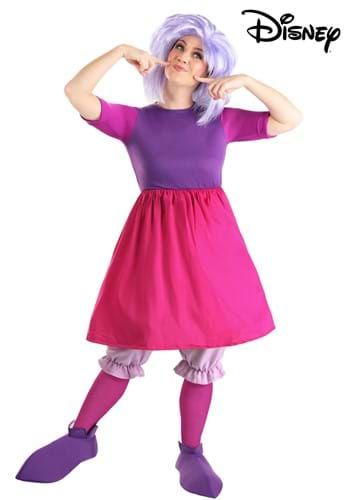 a woman in a purple and pink dress is posing for the camera with her hands behind her head