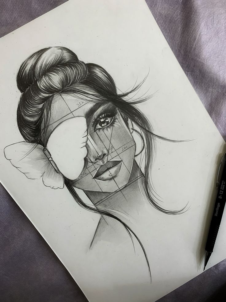 a pencil drawing of a woman's face