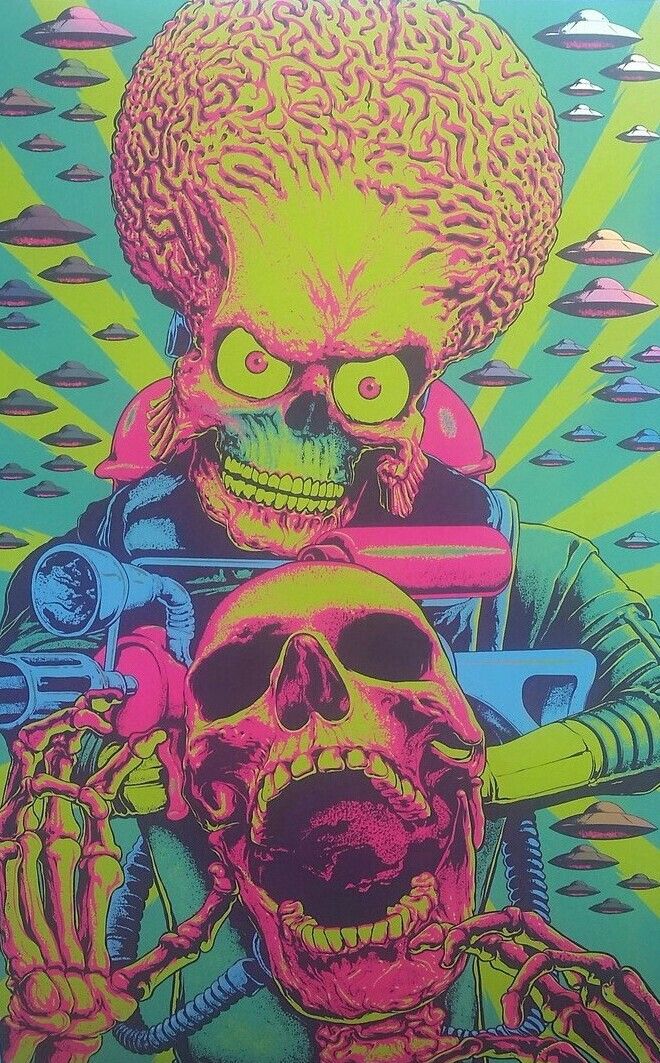 an image of a poster with two skulls on it