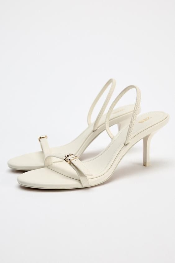 HEELED SANDALS WITH BUCKLE - Off White | ZARA United States Elegant T-strap Sandals With Buckle Closure For Spring, Chic Evening Slingback Sandals With Tang Buckle, Elegant Sandals With Tang Buckle For Parties, Elegant Evening Slingback Sandals With Tang Buckle, Elegant Party Sandals With Tang Buckle, Evening Slingback Sandals With Tang Buckle, Elegant T-strap Sandals With Buckle Closure, Elegant Strappy T-strap Sandals With Buckle Closure, Elegant Strappy T-strap Sandals With Buckle