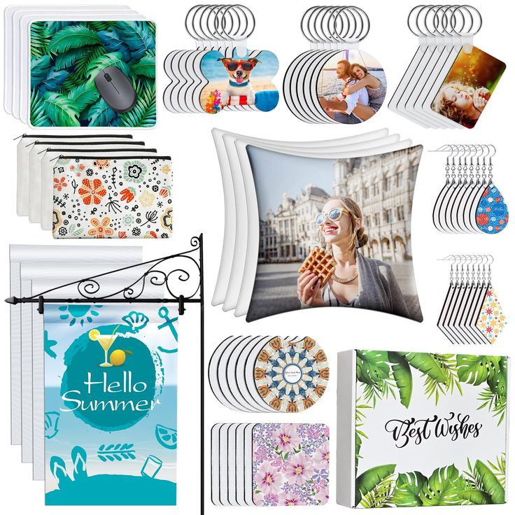 a collage of photos and magnets on a white background with the words hello summer