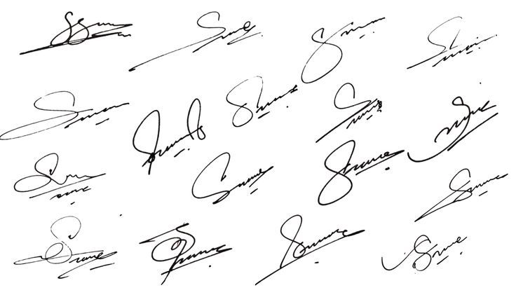 the signatures of many famous people, including one in black and white with writing on it