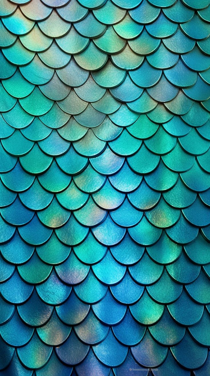 the scales of a fish's tail are blue, green and yellow with iridescent colors