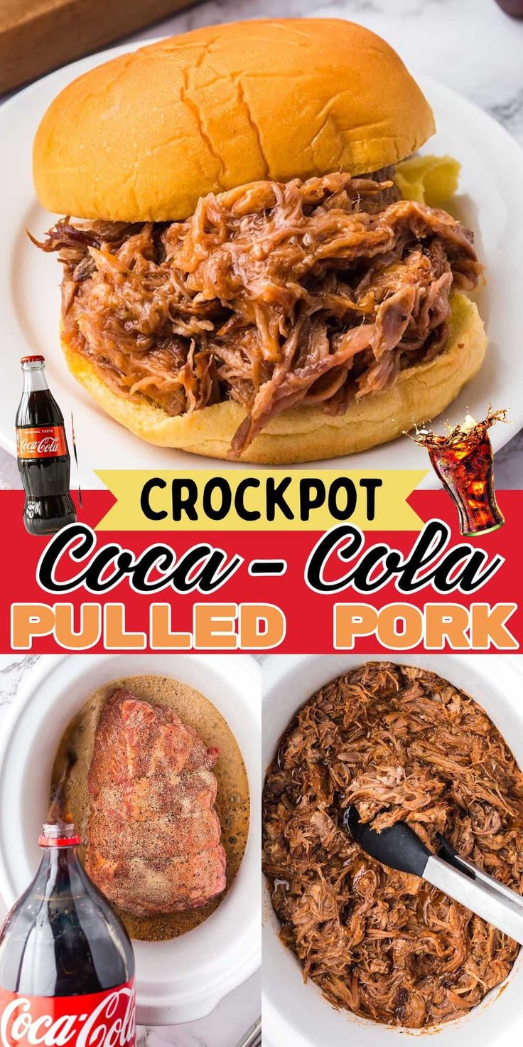 crockpot corn - cole slaw pulled pork on a white plate with coke