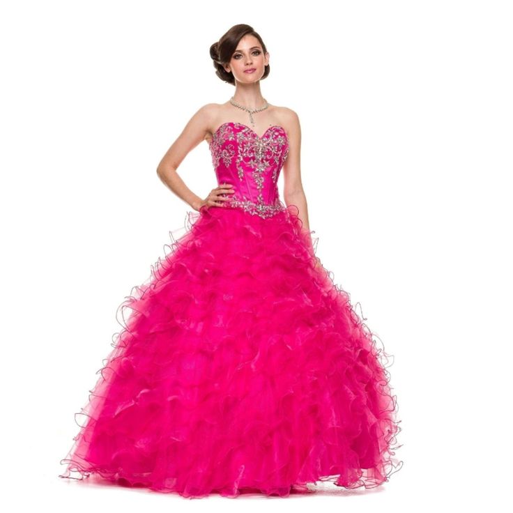 Quinceaera Sweet Sixteen Ruffles Dress. Color: Fuchsia Size: Xl New With Tags Beautiful Quinceanera Dresses, Dama Dresses, Ruffles Dress, Quinceanera Party, Princess Gown, Dresses For Girls, Sweet 15, Color Fuchsia, Sweet Sixteen