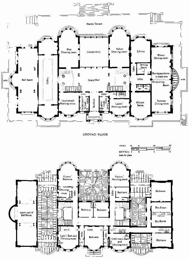 two floor plans for the first and second floors of an old building with spiral staircases