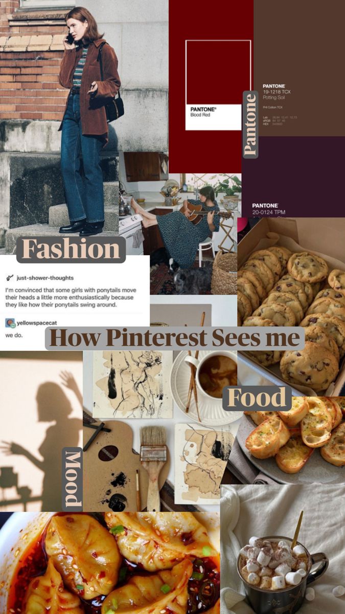 a collage of photos with food and people in the background, including an advertisement for pinterest sees me