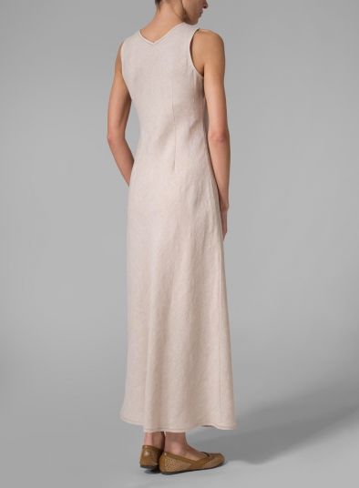 Linen Bias Cut Sleeveless Long Dress Spring Classic Sleeveless Maxi Dress, Classic Sleeveless Maxi Dress For Spring, Feminine Sleeveless Linen Maxi Dress, Cream Sleeveless Maxi Dress For Party, Elegant Cream Sleeveless Midi Dress, Elegant Sleeveless Cream Midi Dress, Chic Cream Sleeveless Dress, Chic Sleeveless Cream Dress, Elegant White Sleeveless Maxi Dress