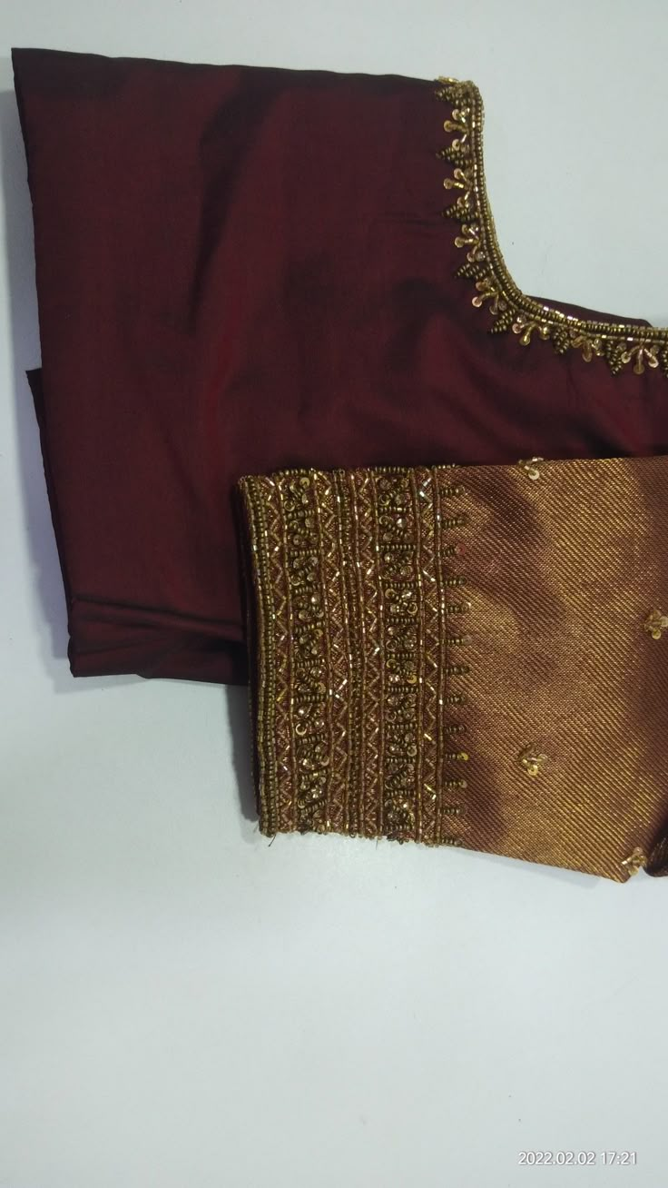 Brown Colour Blouse Aari Work Design, Brown Colour Blouse Design, Wardrobe Fittings, Simple Aariwork Blouse, Blouse Hand Work, Red Blouse Design, Gold Silk Saree, Black Check Dress, Green Blouse Designs