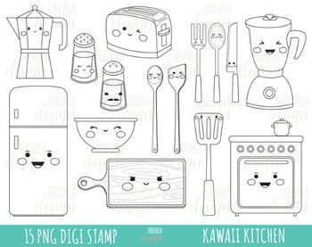 the kawaii kitchen stamp set is available for use on crafts and other projects