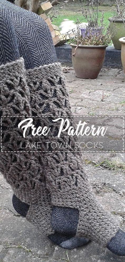 the legs and feet of a person wearing knitted socks with text overlay that reads free pattern take town socks