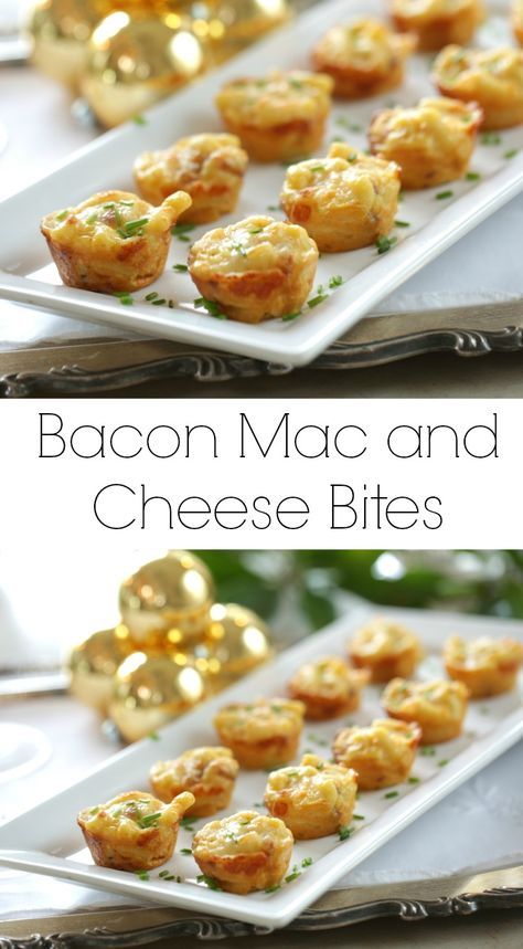 bacon mac and cheese bites are on a white plate with gold foiled utensils