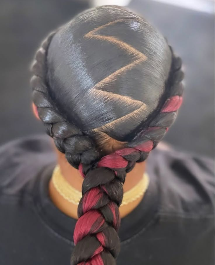 Braids With Zig Zag Part, 2 Braid Styles, Braid For Women, Zigzag Part, Zig Zag Part, 2 Feed In Braids, 1 Braid, Cute Ponytail Hairstyles, Cornrows Natural Hair