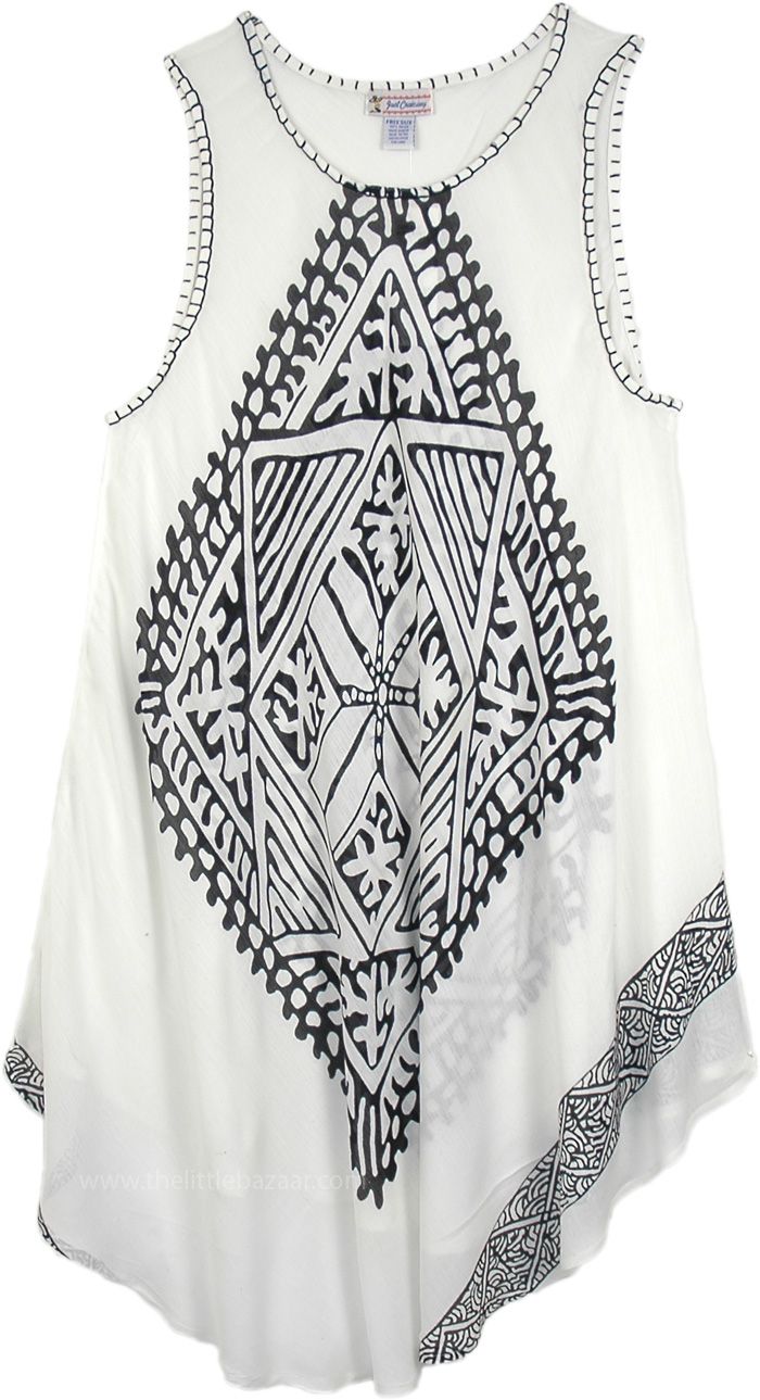 Trapeze Beach Cover up with an Azteca PrintThis is a stylish beach dress with an exotic vibe in cool tones. Artsy boho summer beachwear can be worn as a bikini cover up or a kaftan or swing dress for the after party. A sheer sexy white and black beach dress in rayon which is very lightweight and easy on the skin. A perfectly symmetric design and flowy a hemline. It is light as a breeze, easy to get in and out of so comfortable and easy to move about in. Its free flowing construction means it can Long Beach Cover Up, Black Beach Dress, White Cover, Trapeze Dress, Dope Fashion, Fashion Deals, Summer Beach Wear, Boho Look, Dress Cover