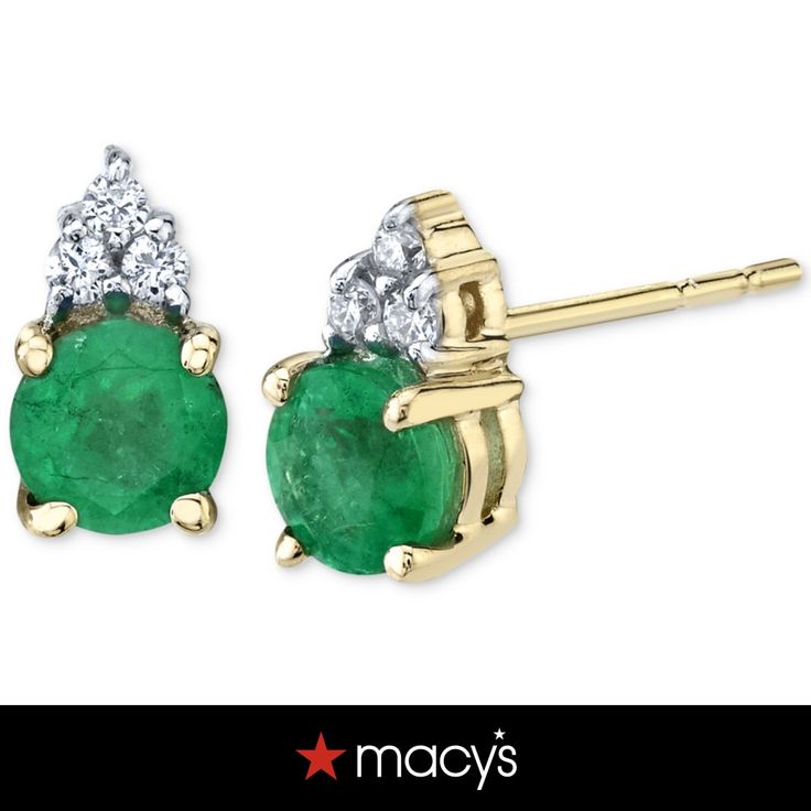 in stock Emerald Diamond Earrings For Anniversary, May Birthstone, 14k Gold Emerald Earrings Fine Jewelry, Luxury Emerald Earrings With Diamond Accents, Pear-shaped Emerald Earrings Fine Jewelry, Green Emerald Multi-stone Earrings, Emerald Green, In Store, Buy Online, Pick Up