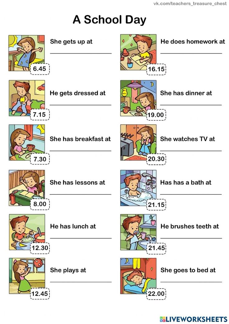 a worksheet for the school day with pictures of children and their teacher's name